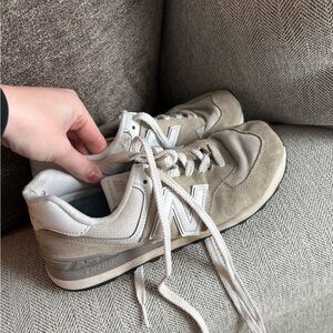New Balance Light Tan and White Sneakers
